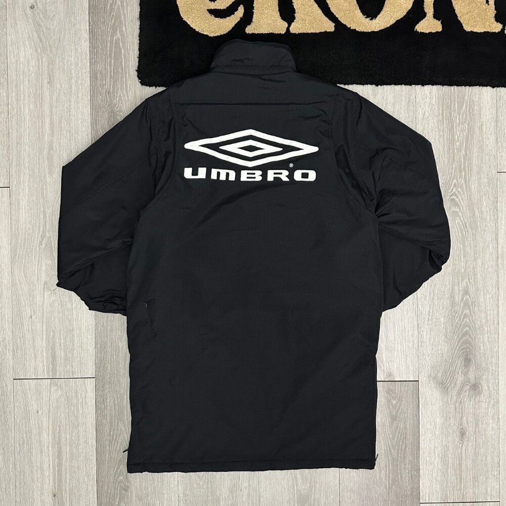 Vintage Umbro Men's Black Quilted Long Winter Parka Jacket - Size Small